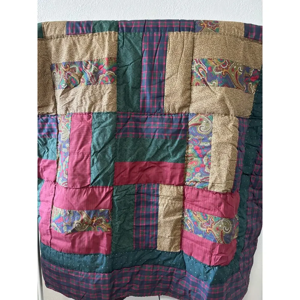 Vintage Springmaid Springs Geometric Quilt Comforter Hand Stitched Full / Queen